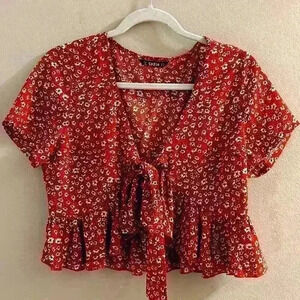 NWOT Women SHEIN Tie Front Print Blouse